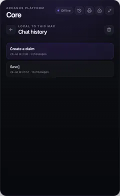Core local chat history showing saved conversations